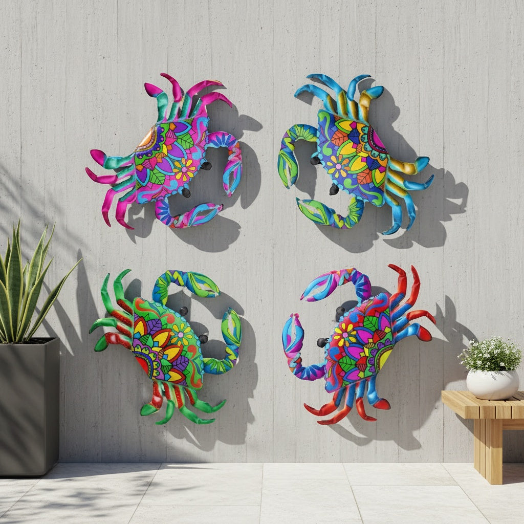 4pcs Metal Crab Wall Decoration Set - Cute Metal Crab Wall Art Decorate Patio, Garden, Hallway, Living Room, Terrace