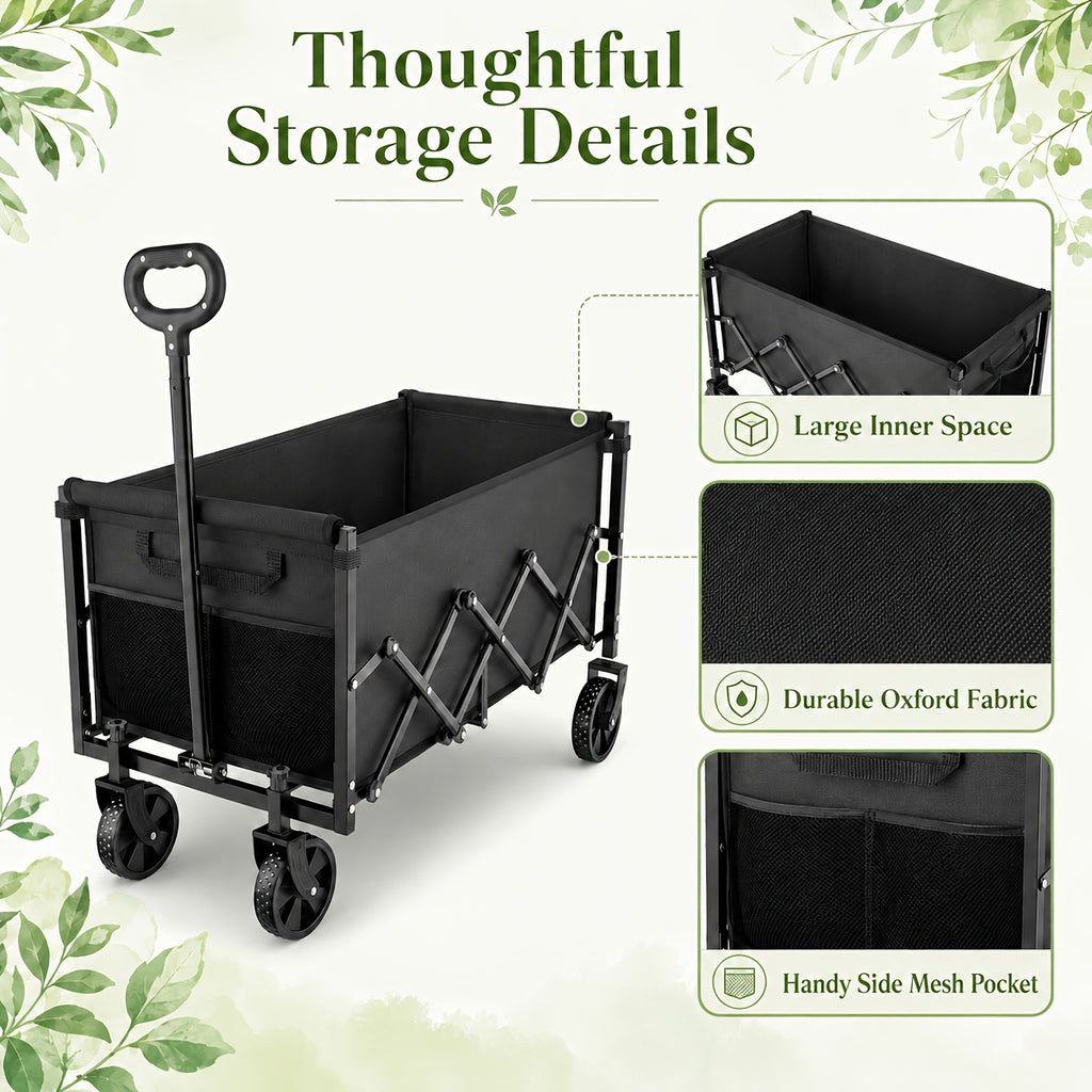 Collapsible Wagon with Wheels, 50/350/450/550 Lbs Wagons Carts Foldable Wagon Cart with Flexible Handle, Lightweight Portable Folding Utility Grocery Shopping Cart for Grocery Sports Garden Camping