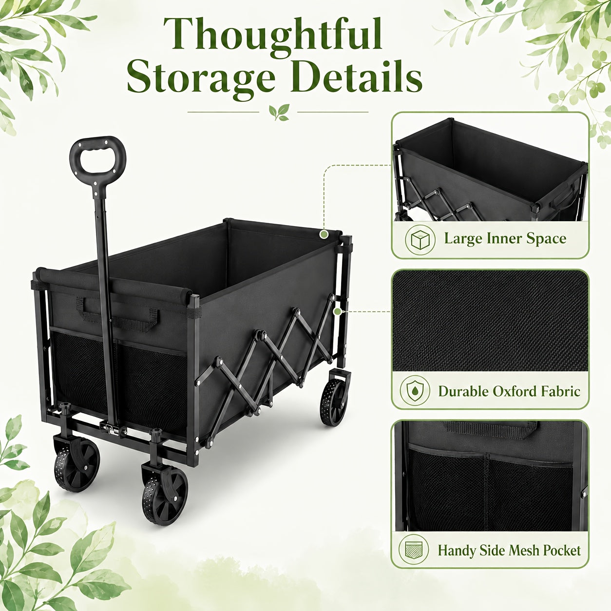 Collapsible Wagon with Wheels, 50/350/450/550 Lbs Wagons Carts Foldable Wagon Cart with Flexible Handle, Lightweight Portable Folding Utility Grocery Shopping Cart for Grocery Sports Garden Camping