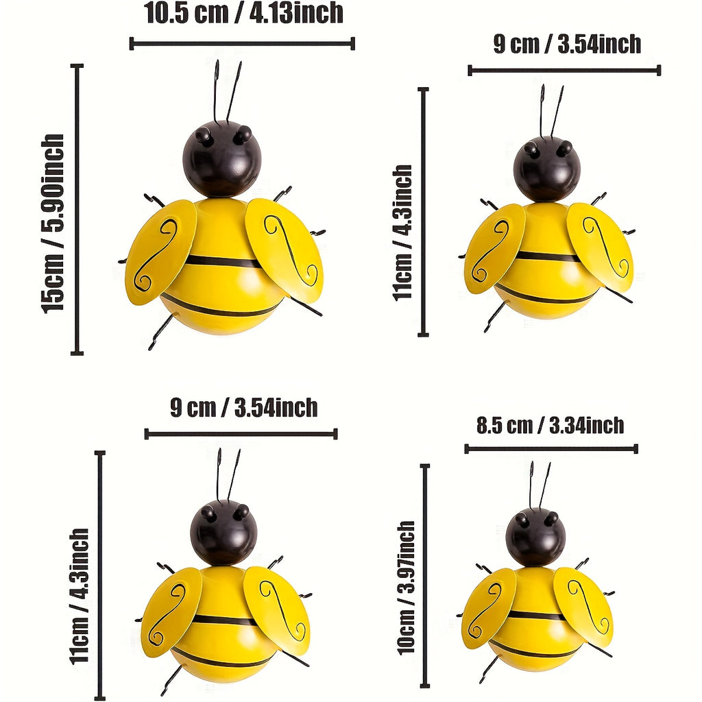 [Bumblebee Wall Decor] 4pcs Set Metal Bumblebee Wall Decor, 3D Wrought Iron Bee Art Sculpture Wall Hanging, Suitable for Outdoor Home Garden, Spring, Summer