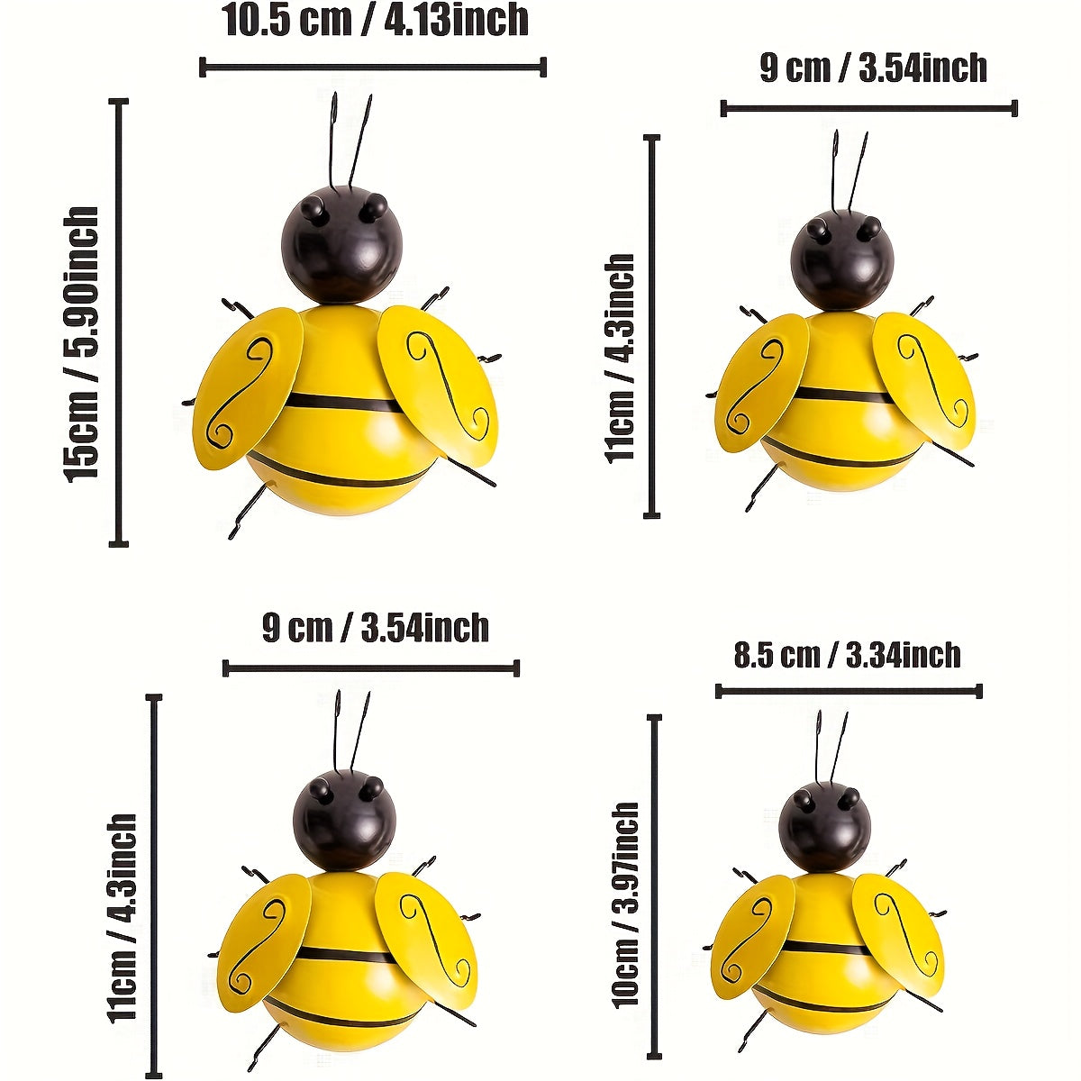 [Bumblebee Wall Decor] 4pcs Set Metal Bumblebee Wall Decor, 3D Wrought Iron Bee Art Sculpture Wall Hanging, Suitable for Outdoor Home Garden, Spring, Summer