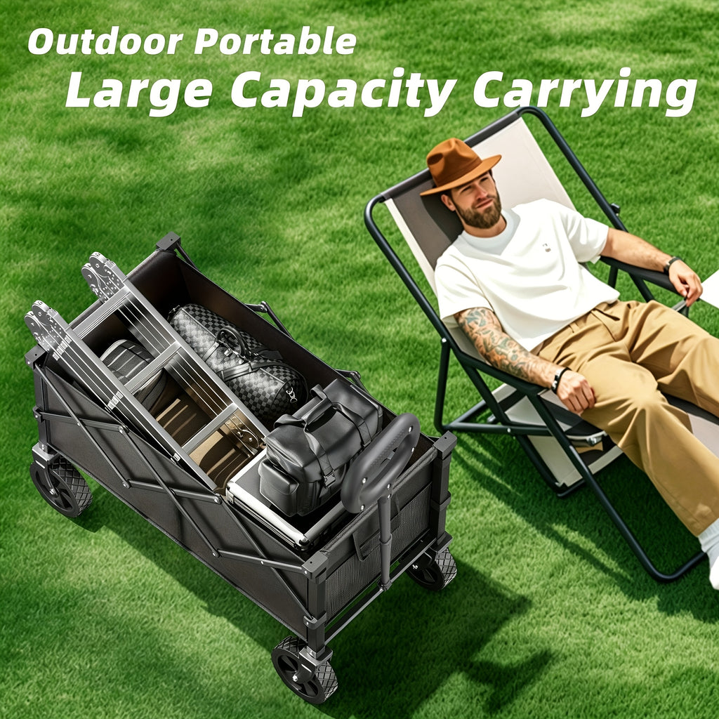 Heavy Duty Folding Garden Cart 350LBS 550LBS 650LBS Weight Capacity Multi Purpose Utility Wagon with Full Portable Tires and Transport Rack for Beach Garden Camping Shopping Sports