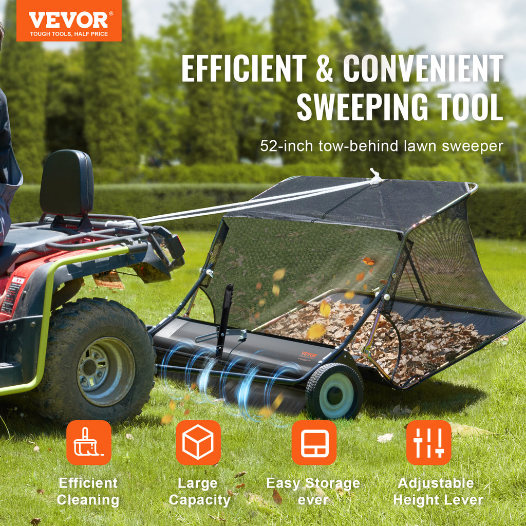 VEVOR Push Lawn Sweeper, 21-inch Leaf & Grass Collector, Strong Rubber Wheels & Heavy Duty Thickened Steel Durable to Use with Large Capacity 3.5 cu. ft. Mesh Collection Bag, 2 Spinning Brushes