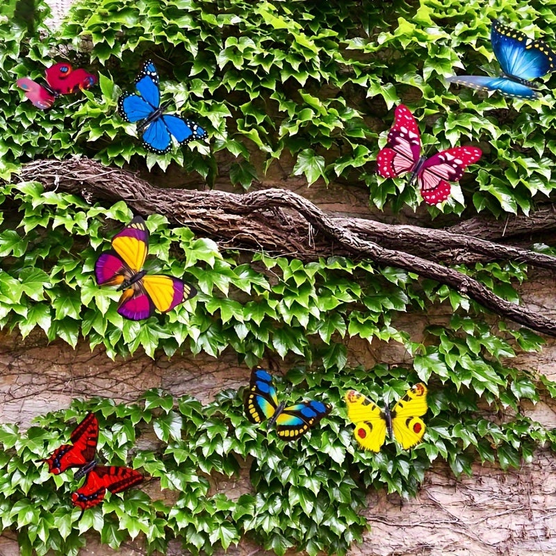 100pcs Butterflys Garden Decorations - 10 Inch Plastic Butterfly Stakes - Ornaments Artificial Butterflies - for Flower Bouquet Arrangements Crafts - Outdoor Wall Patio Plant Christmas Yard Decor