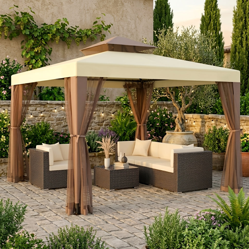 10'x10' Patio Gazebo Tent Mosquito Netting Outdoor Canopy Shelter for Garden