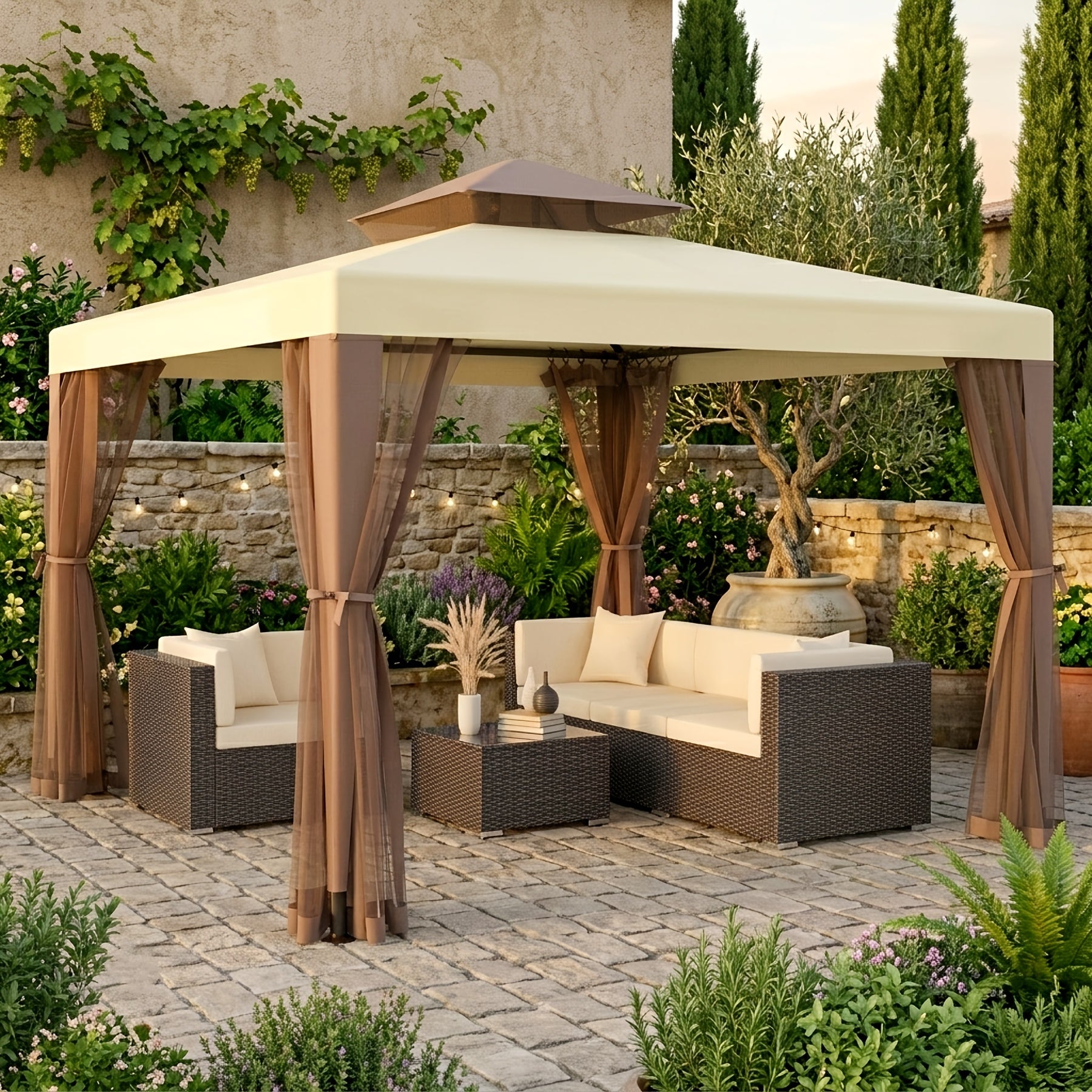 10'x10' Patio Gazebo Tent Mosquito Netting Outdoor Canopy Shelter for Garden