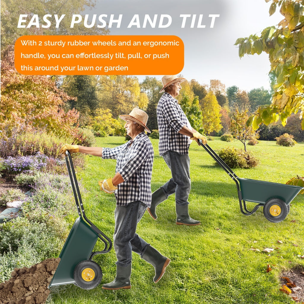BONNLO Heavy-Duty 300LBS -Terrain Utility Cart with Single-Direction Wheels & Tailer - Portable Poly Dump Wagon Suitable for Garden, Farm, Grocery,, Lawn Care - Multiuse Vehicle for Cargo Transport