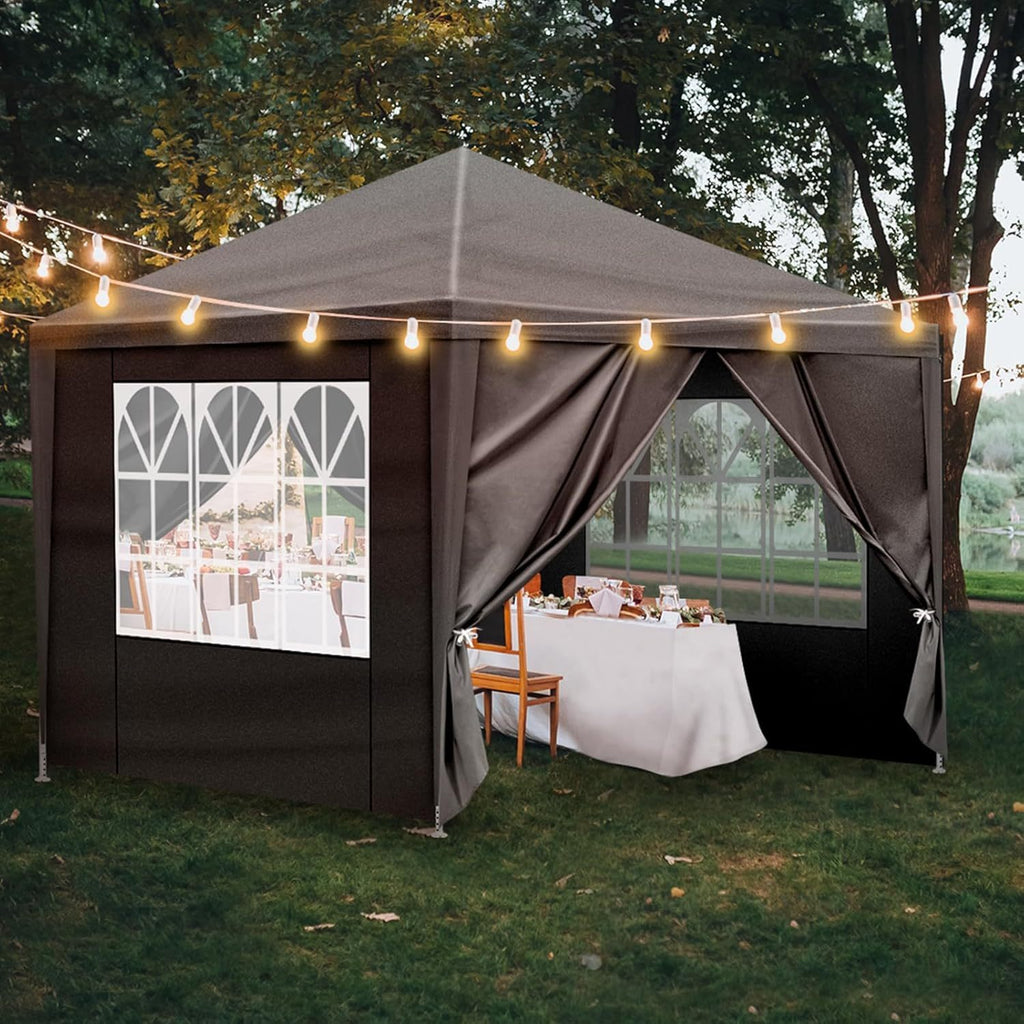 10X10Ft Outdoor Party Tent, Patio Canopy Tent Gazebo with Removable Sidewalls Instant Event Tent for Cater Events Wedding Birthday Pavilion Beach BBQ Black/ White/ Blue