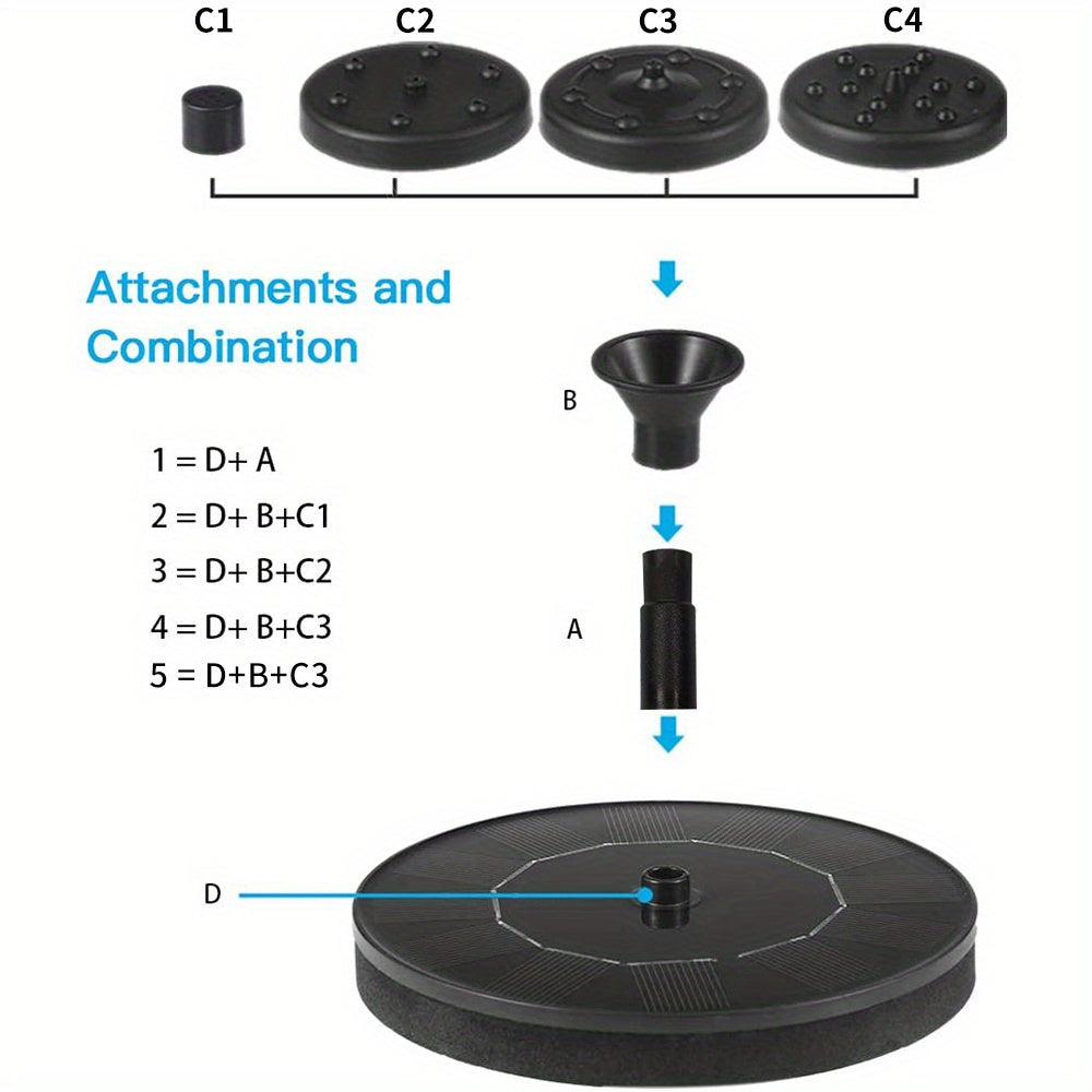 1W/1.5WSolar Polysilicon Panel Fountain Pump, Diameter 13cm, IPX8 Free Standing Floating Solar Powered Water Fountain Pump, 8 to 20 Inches Water Spray, Outdoor Watering Submersible Pump for Pond, Pool, Garden, Fish Tank, Yard, Birdbath