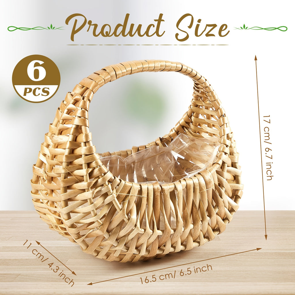 6pcs -Capable Half-Moon Wicker Baskets Suitable for Wedding Flower & Picnic Storage, Sturdy Woven Wicker with -Treated, Wide-Diameter Suitable for Garden,, /Outdoor Use - Wicker Basket Non-Food Direct Contact