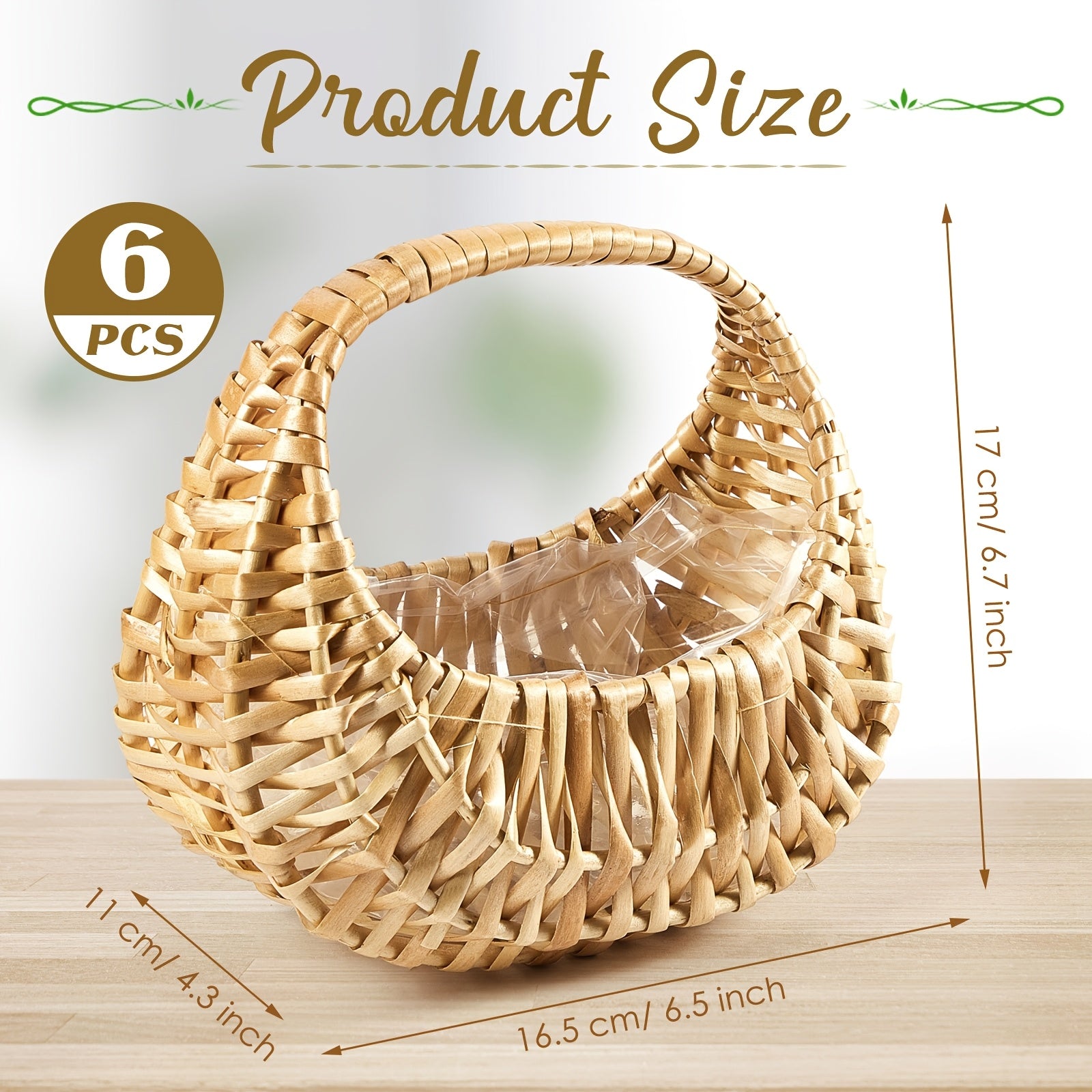 6pcs -Capable Half-Moon Wicker Baskets Suitable for Wedding Flower & Picnic Storage, Sturdy Woven Wicker with -Treated, Wide-Diameter Suitable for Garden,, /Outdoor Use - Wicker Basket Non-Food Direct Contact