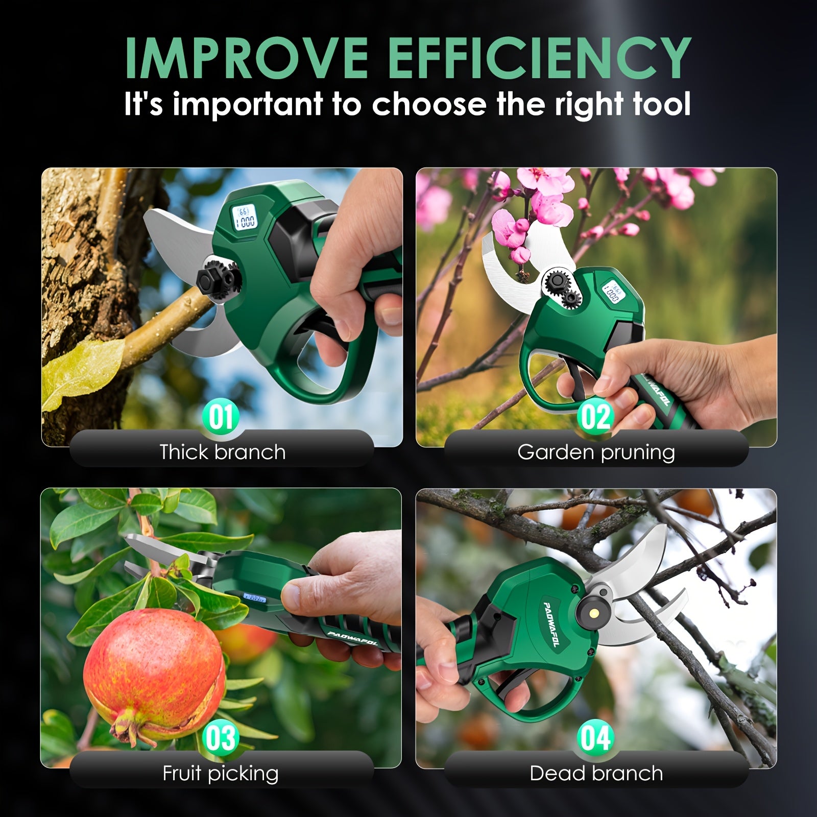 Electric Pruning Shears, Cordless Electric Pruner With 2pcs Rechargeable Lithium Battery Powered & 1 Extra Blades, 41mm (1.6 Inch) Cutting Diameter Electric Pruning Shears Cordless
