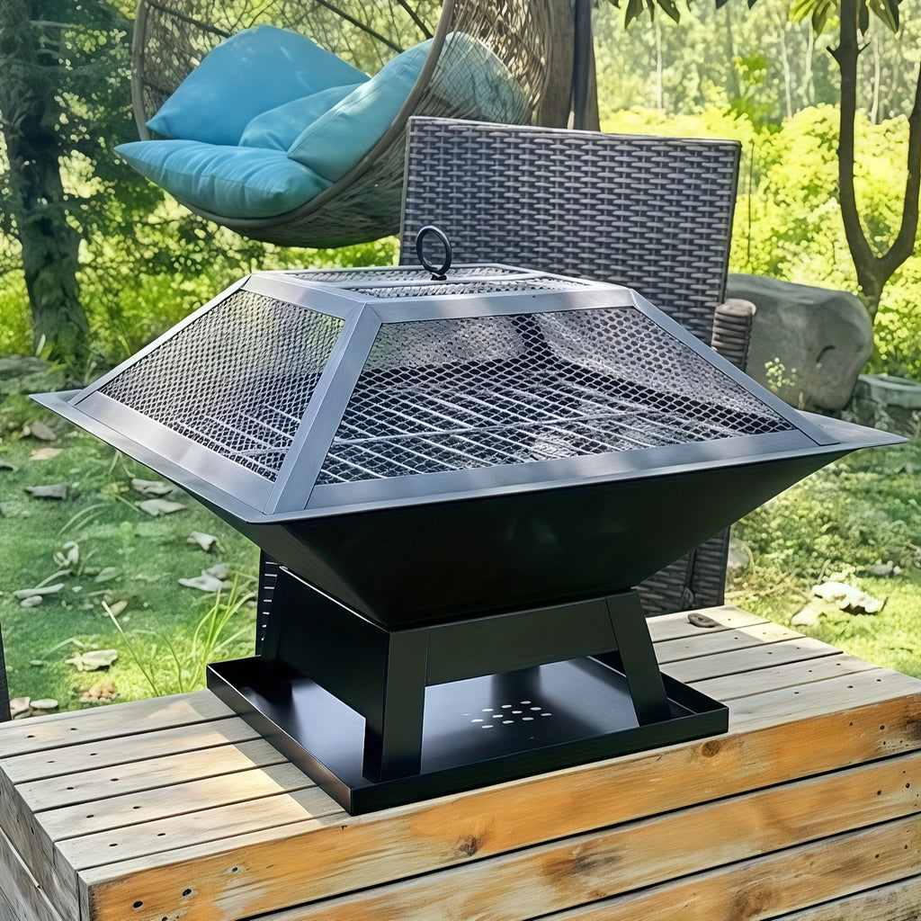 18.5 Inch Outdoor Fire Pit Charcoal BBQ Grill with Fire Poker & Spark Screen Cover, Portable Wood Burning Heating Grill for Bonfire, Camping, Backyard Party & Family Gathering, Father's Day Gift for Dad, BBQ Gifts for Men