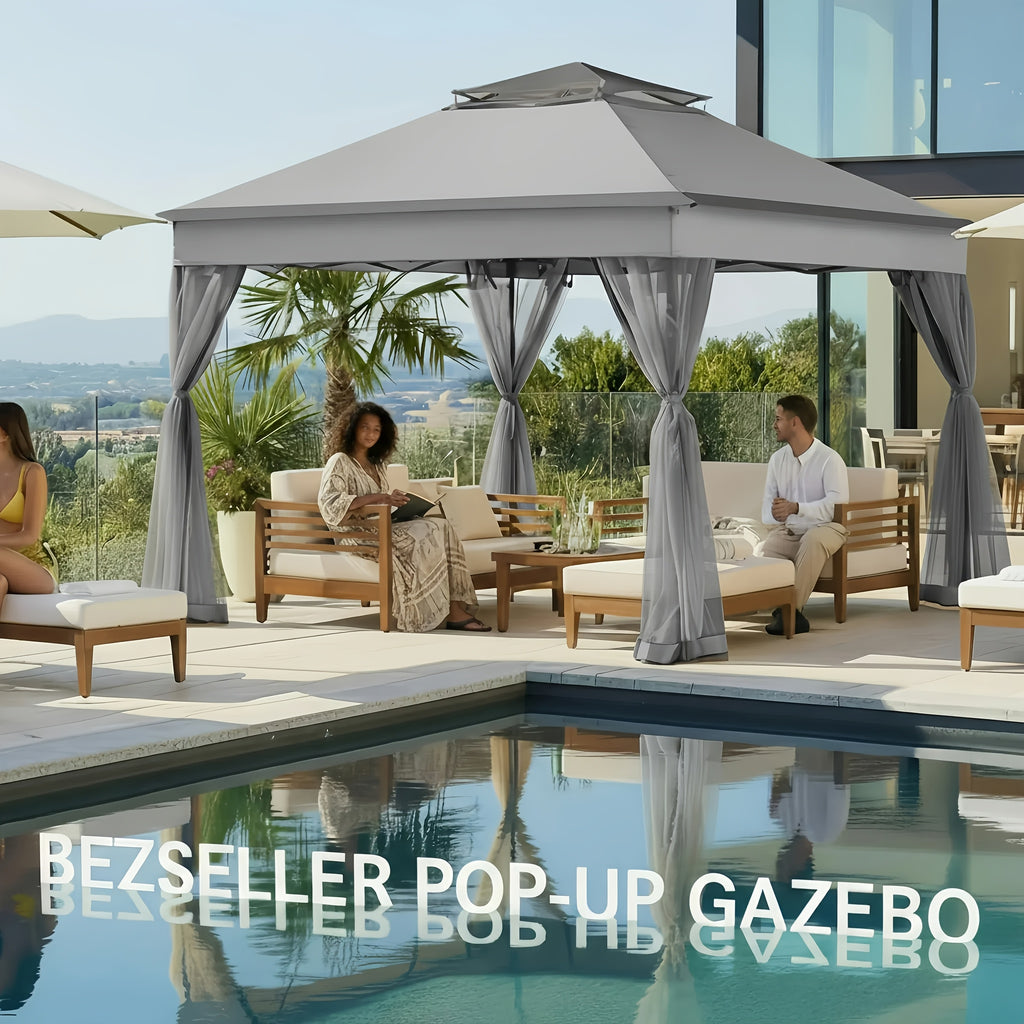 Bezseller 11 X 11 Pop Up Gazebo Tent Featuring Mosquito Netting, Large Outdoor Canopy Tent That Is Quick to Set Up And Easy to Transport, Water-Resistant Oxford Tarp Shelter Suitable for Patio, Garden, Or Backyard