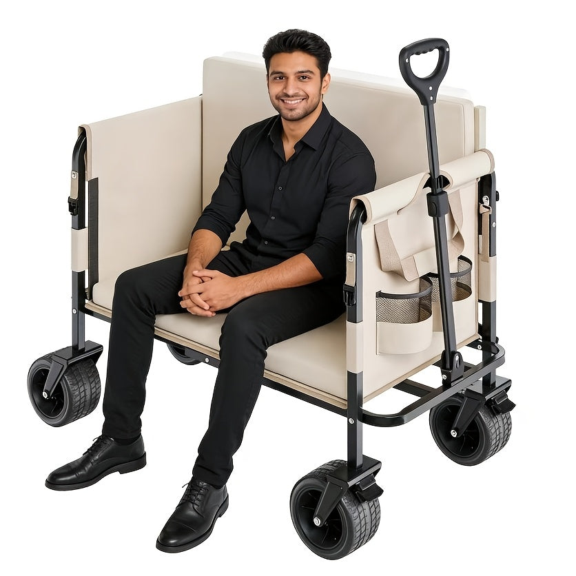 680 Lb Load Capacity Folding Handcart, 60-gallon Capacity - Can Convert Into A Sofa Stool, Perfect For Camping, Beach, Picnics, Gardening - Durable Metal Frame, Large Foldable Handcart, Garden Tool Cart