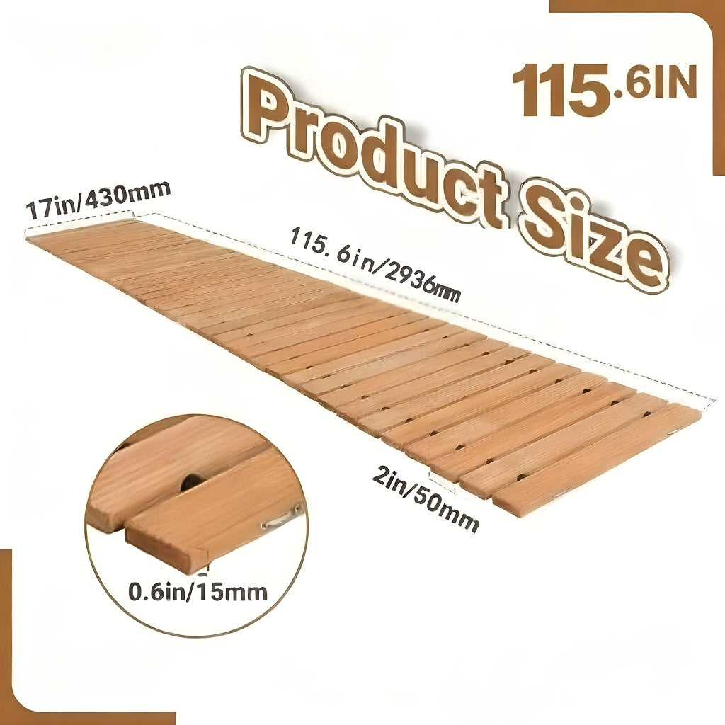 PIYPIY 3FT-16FT Roll-Out Wooden Garden Walkway with Rust-Resistant Steel Wire And Non-Slip Texture, Pavers for Outside Walkway - Suitable for Garden Additions, Backyard Decor, Poolside - Durable Wooden Walkway