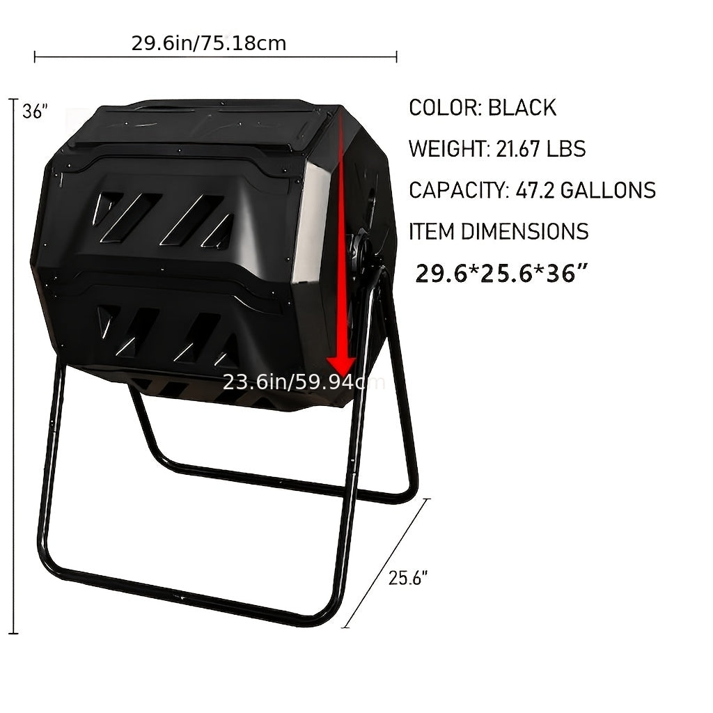 Tumbling Composter with Two Chambers, 43 Gallons, Suitable for Kitchen Scraps, Garden Debris, Patio Waste, And Yard Leaves