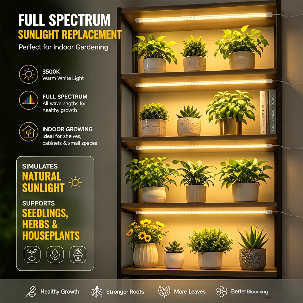 [Full Spectrum] 4 Strips Grow Lights 3500K White Full Spectrum LED Growing Light for Under Cabinet Plant, Indoor Plants, Mini Bonsai, Small Plants, Hydroponics Succulent, 10 Levels Dimmable & Timer 3/9/12Hrs, USB Powered 5V Low Safe Voltage