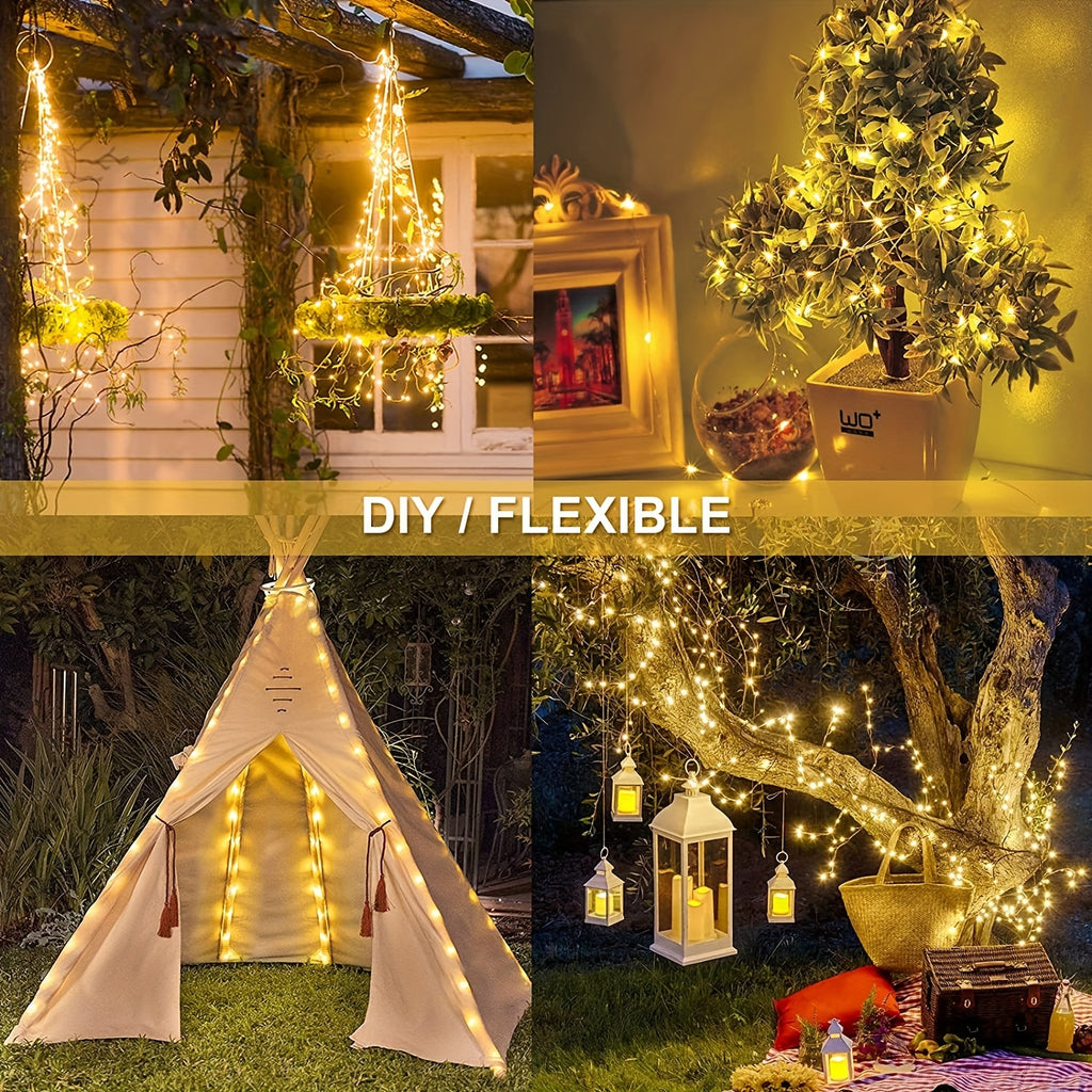 2 Pack of 104/39.3FT (300/100LED) Solar Outdoor Lights, Outdoor Solar String Lights, Copper Wire 12 Pattern Solar Tale Lights Garden Yard Tree Christmas Party Wedding (Warm White ) Nimh Battery with Cable Management Reel IP65