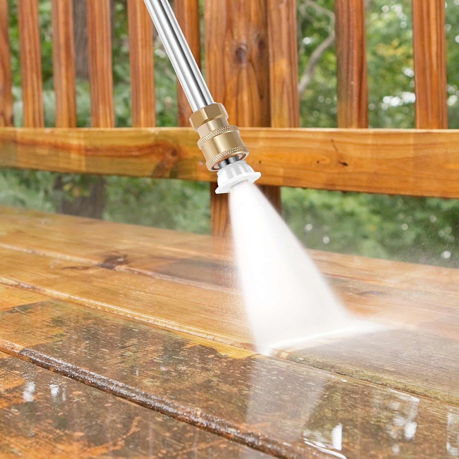 A Sturdy High-Pressure Washer Spray Bar Equipped with Two Nozzles - a Versatile Garden Hose Attachment Designed for Effective Cleaning of Vehicles And Outdoor Spaces. Constructed from Resilient Aluminum Alloy