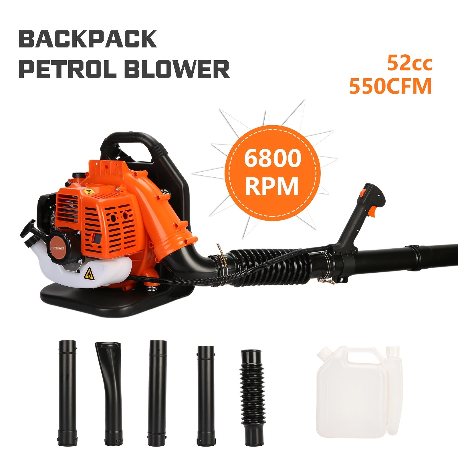 Backpack Style Blade Blower, High-Power 2-Stroke Strong Wind ABS Snow Blower, Garden Blower, 70.92X17.73X17.73 Inches, Orange