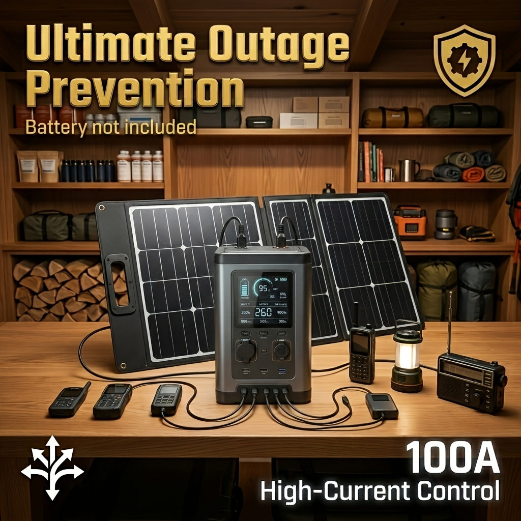 100A High Current Controller Foldable Solar Charging Panel USB-A Charge Multiple Output Emergency Power Backup for Portable Power Station Generator Laptop Tablet Home Disaster Reserve