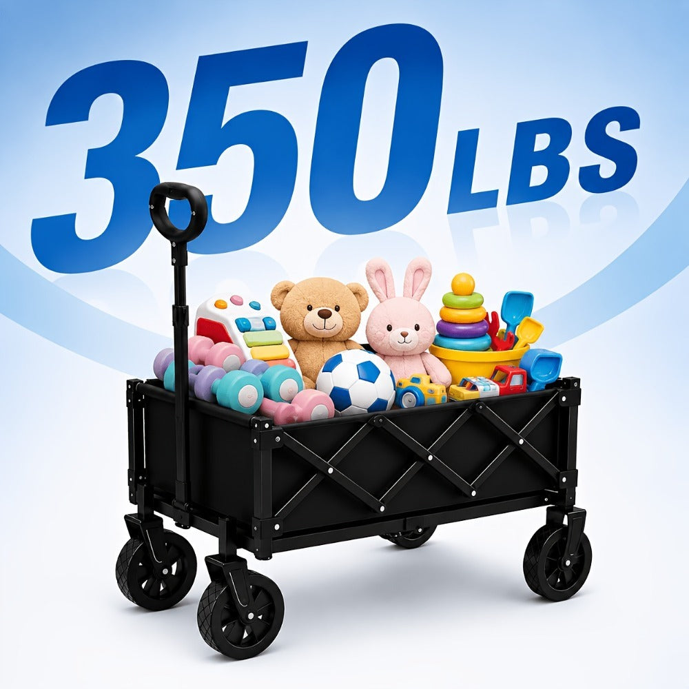 360 Degree All Terrain Folding Heavy Duty Garden Utility Wagon 450 600 Pounds Capacity Multipurposed Transport Cart for Camping Shopping Sports Equipment Black