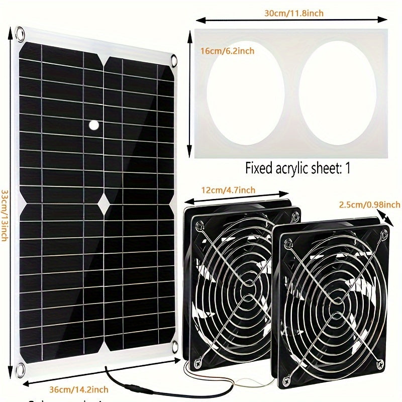 Solar Panel Fan Kit, Solar Fan, Chicken Coop Fan, 25W, 10ft Cable, Bi-Metal Enclosure, Dual Fan
