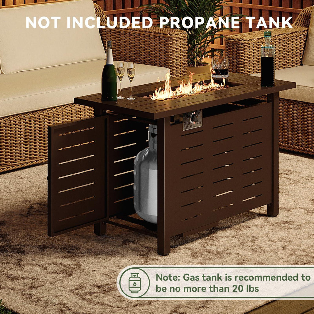 40 inch Propane Fire Pit Table Outdoor - 50,000 BTU Gas Fire Table with Lid & Rocks, Waterproof Cover Metal Clearance Firepit for Patio, Backyard, Deck (Rectangular Steel, 40"/44", Black/Brown)