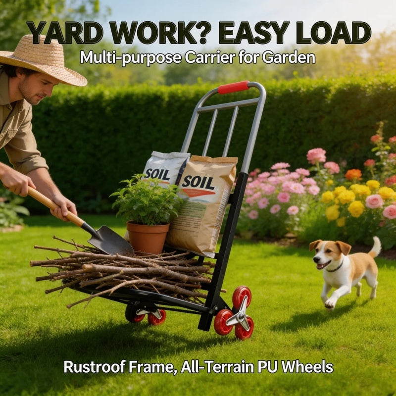Portable Heavy-Duty Gardening Folding Cart | Equipped with Adjustable Buckles, Climbing Wheels, and Portable Lifting Function, Triangular Wheel Design, Easy to Store and Fold, High Load Capacity, Very Suitable for Transporting Heavy Items up and Down