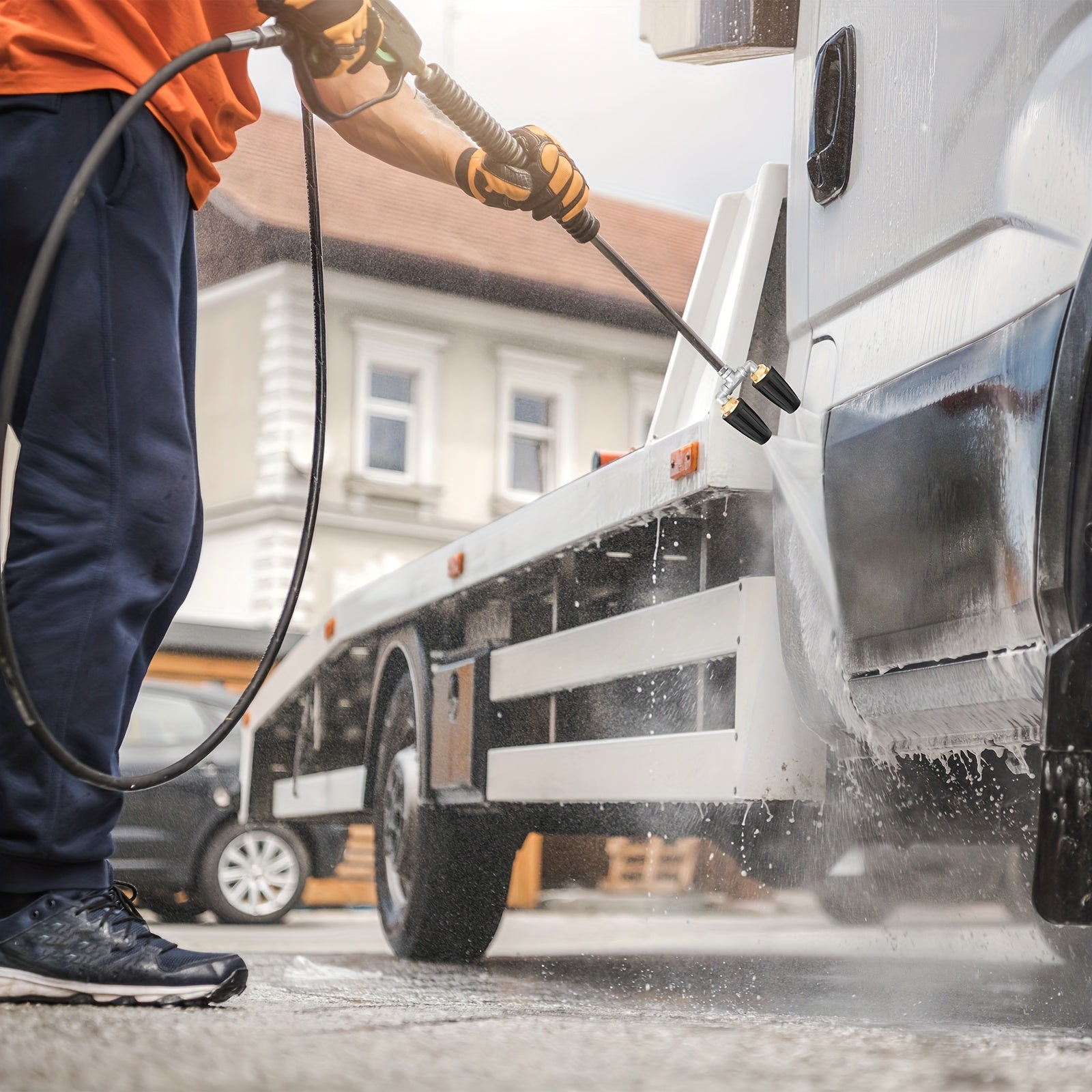 Heavy-Duty Dual Turbo Pressure Washer with 360° Rotating Twin Jet Spray Head - High-Power Turbo Nozzle, Brass Fittings & Metal Body for Driveway, Vehicle, Cleaning - Portable/ Pressure Washer Suitable for &