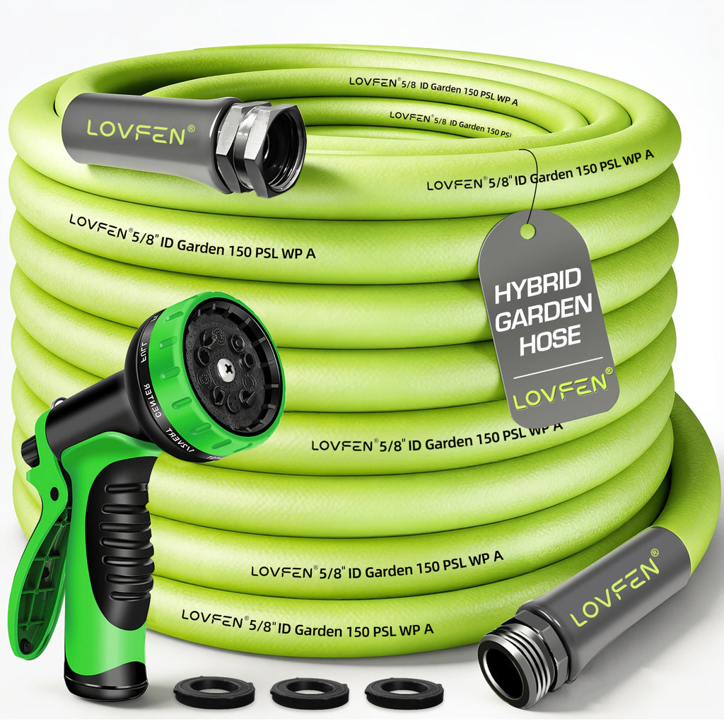 LOVFEN Heavy Duty Garden Hose 5/8 Inch with Swivel Fitting, Super Flexible Water Hose, All-weather, Lightweight, Burst 600 PSI 25/50/75/100/150ft