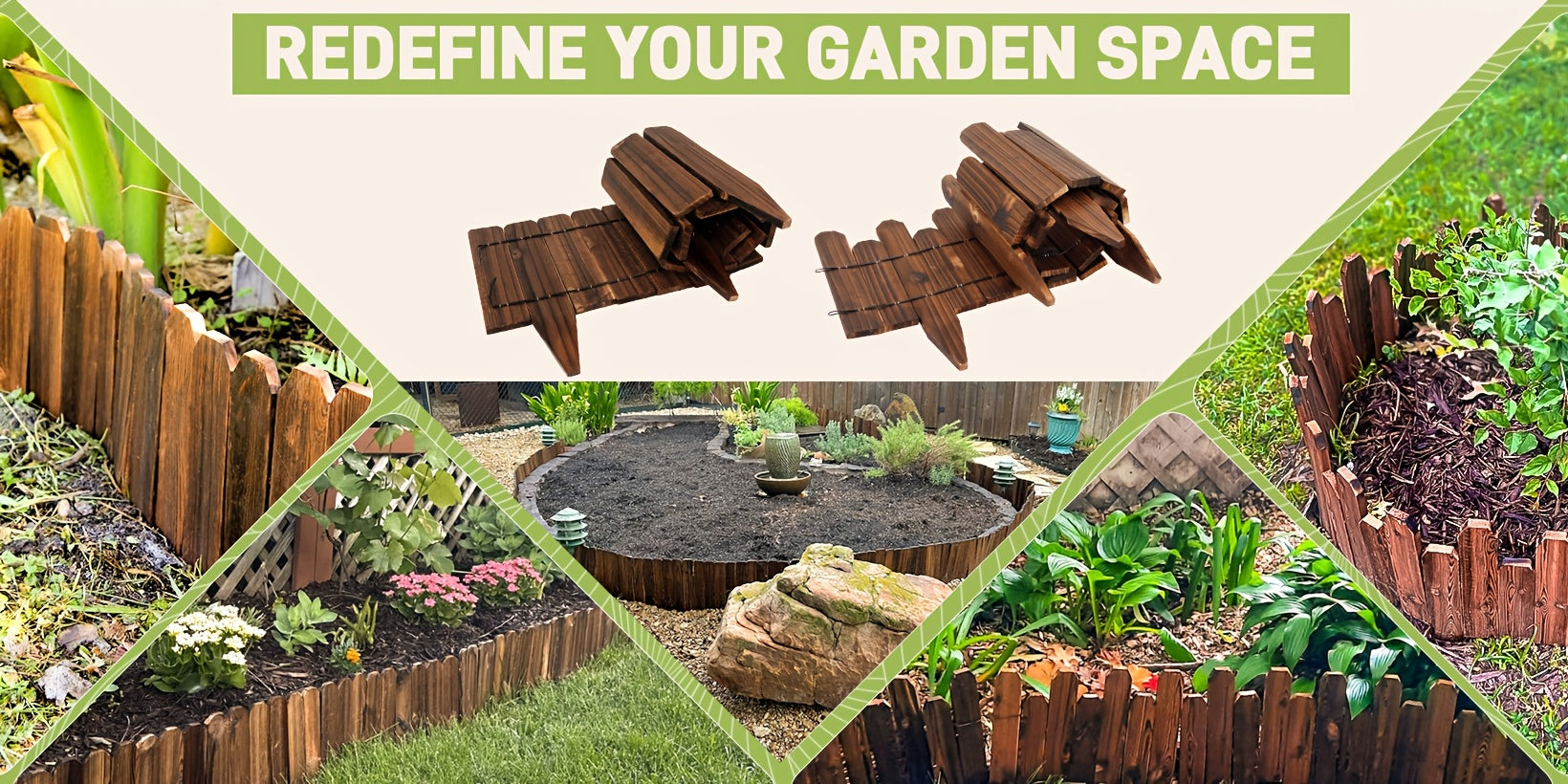 1pc 47.2-Inch Wooden Garden Edging, Decorative Small Picket Panels for Flower Bed Barriers And Landscape Fencing