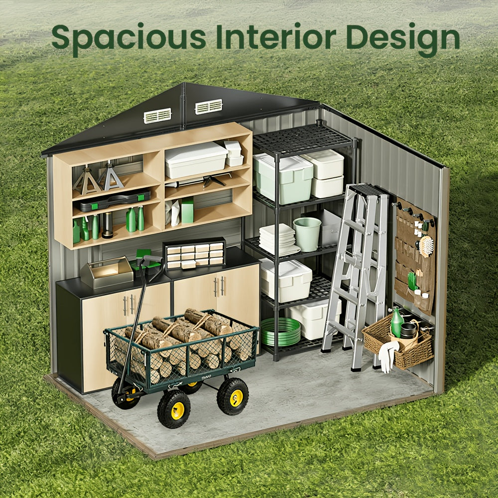 [Metal Storage Shed] 8x6ft (7.33'x5.28' Base, No Floor), 6 X 4ft, 10x12ft, 10x14ft, Metal Steel Outdoor Storage Shed with Air Vent & Lockable Doors, for Garden, Patio And Backyard, Tools, Bike
