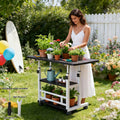 Sturdy Adjustable Height Versatile Garden Workbench |Metal Structure, Spacious Work Surface, Equipped with Lockable Wheels, Ideal for Office, Bedroom, Patio, Gardening, Long-Lasting And Easy to Maintain Design, Plant Stand, Outdoor Garden Table