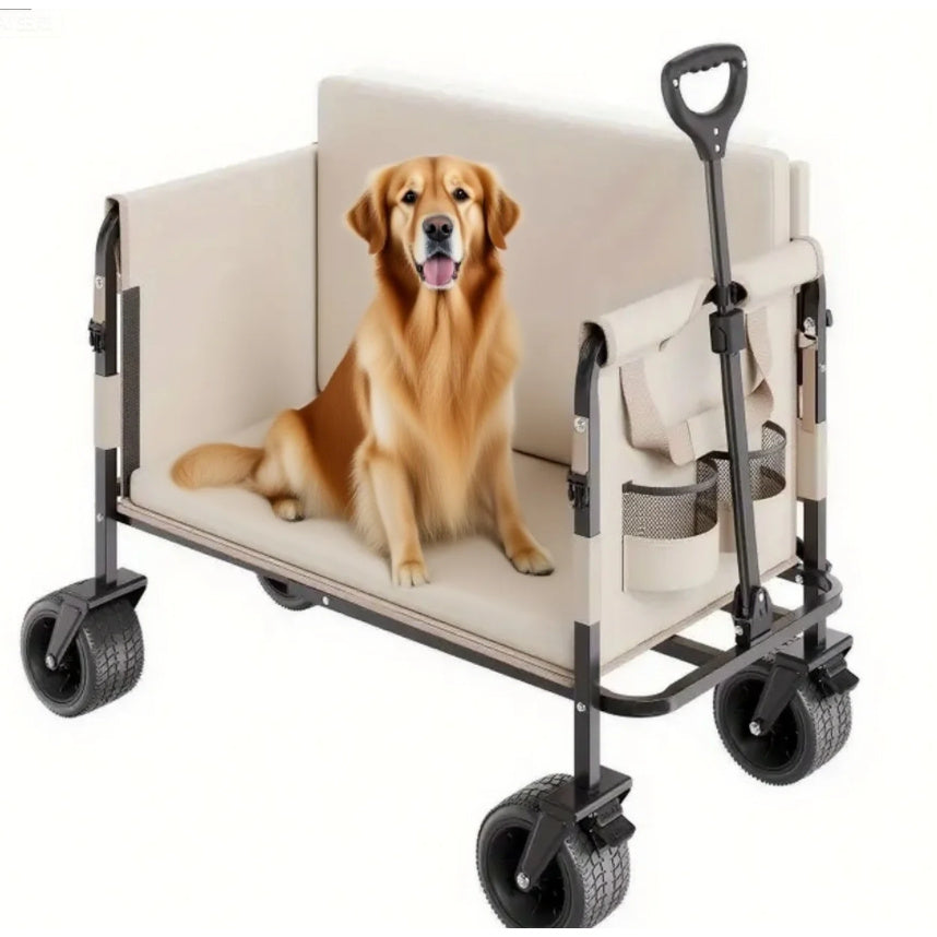 Heavy-Duty 550Lb Capacity Foldable Utility Wagon Cart with 58.12Gal Capacity- Convertible to Bench, All-Terrain Wheels & Ergonomic Handle for Camping, Beach, Picnics, Gardening- Durable Metal Frame, Large Foldable Wagon, Garden Tool Hauler
