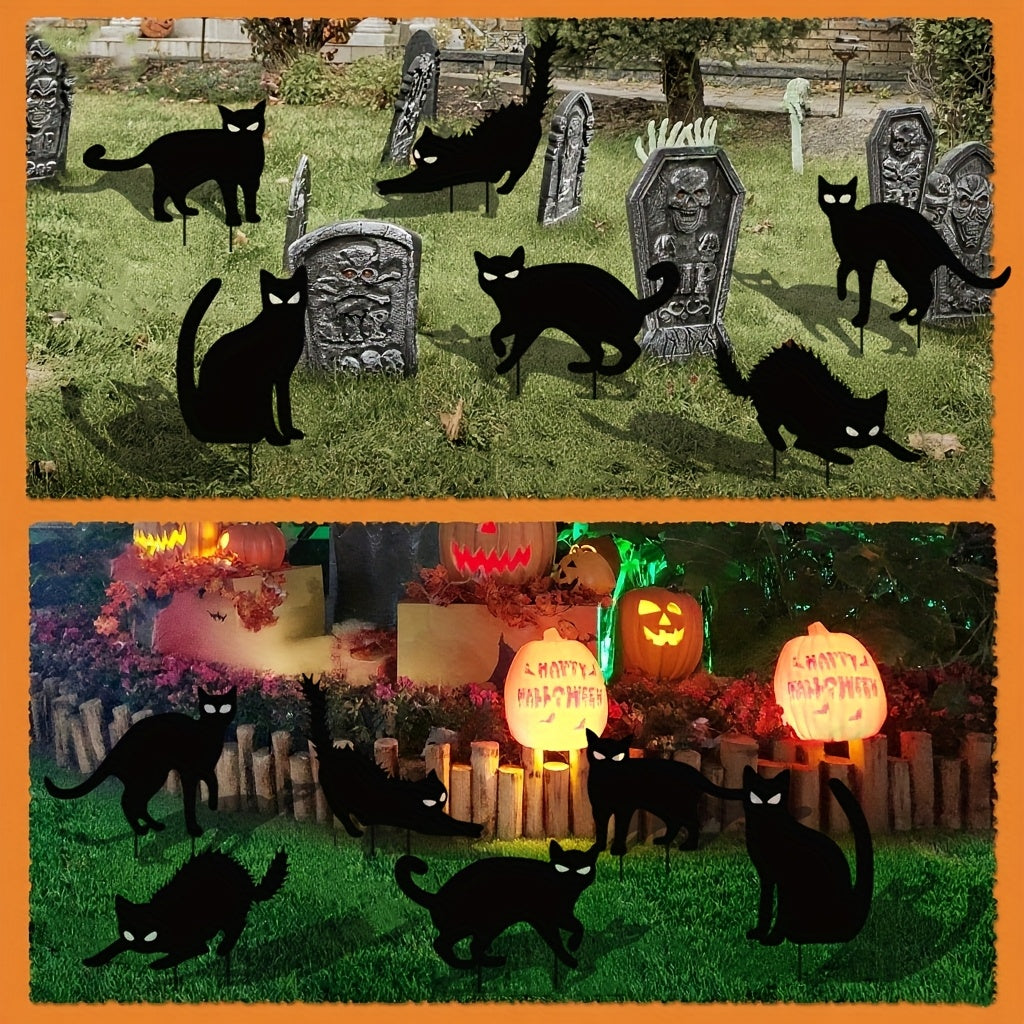 6-Pack Black Cat Halloween Decoration, Halloween Decor Outdoor Yard Signs with Stakes, Glow-In-The-Dark Eyes with Scary Silhouette for Yard Lawn Garden Halloween Outdoor Parties Decor