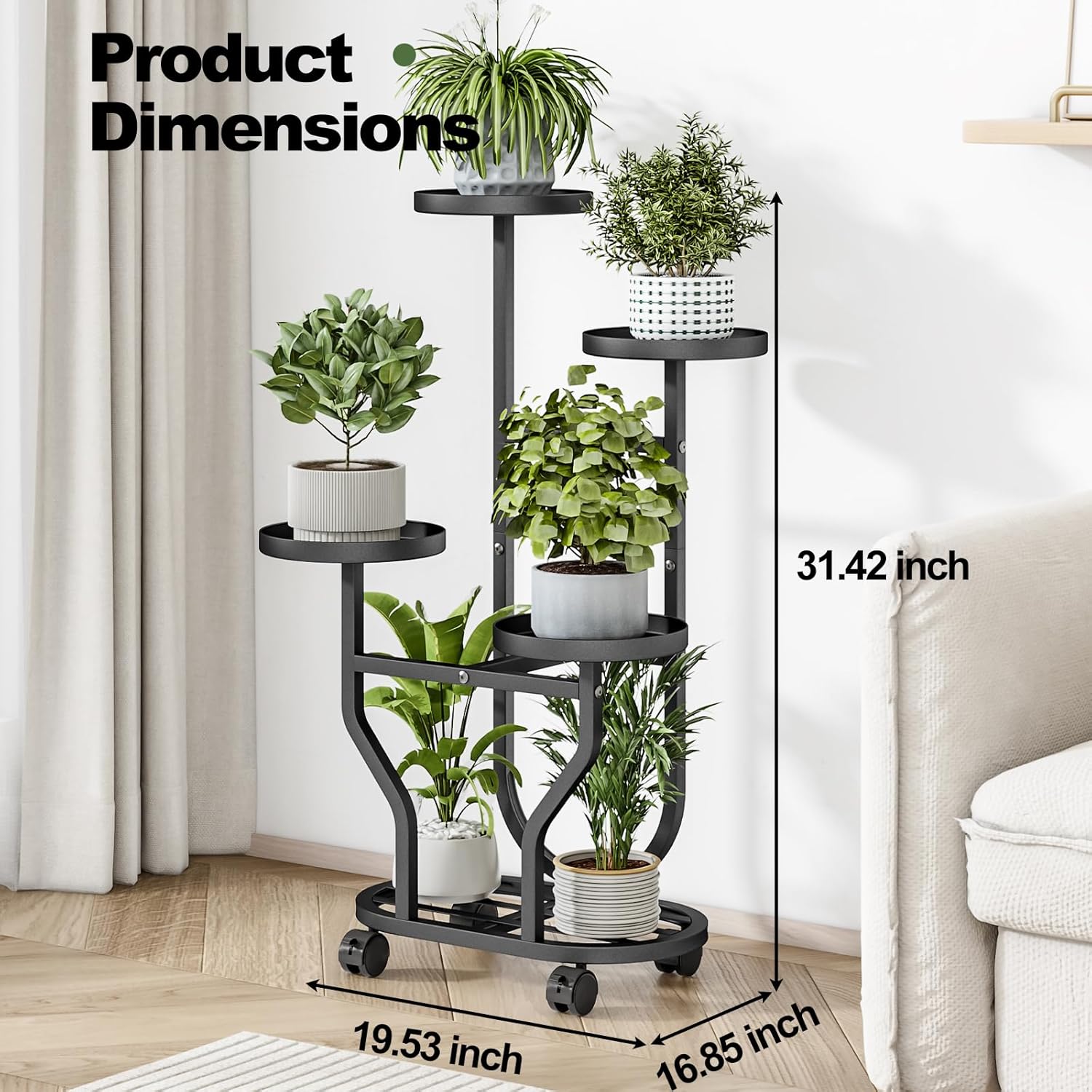 Sturdy Plant Display Rack Suitable for Both Indoor And Outdoor Use, Featuring Wheels for Easy Mobility. This Heavy-Duty Metal Shelf Is Designed to Hold Various Plants, Making It Perfect for Patios, Corners, Gardens, Living Rooms, And Balconies