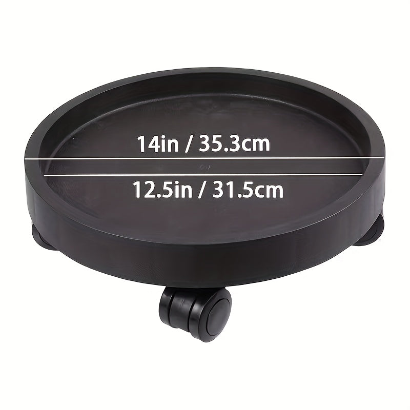 1pc Heavy Duty Wheeled Plastic Flowerpot Tray With 4 Smooth Rollers And Thickened Base - Circular High-quality Design Suitable For Large Flowerpots, Rolling Plant Racks, Potted Flower Mobile Carts, Suitable For Balcony/garden/indoor/outdoor Use