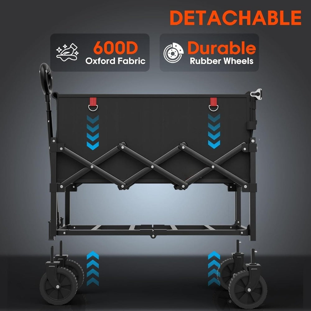 360LBS Heavy-Duty Wagons Carts Foldable Collapsible Wagon Cart with Wheels and Tailgate, Folding Utility Wagon Carts for Groceries, Outdoor Camping, Shopping, Beach, Garden