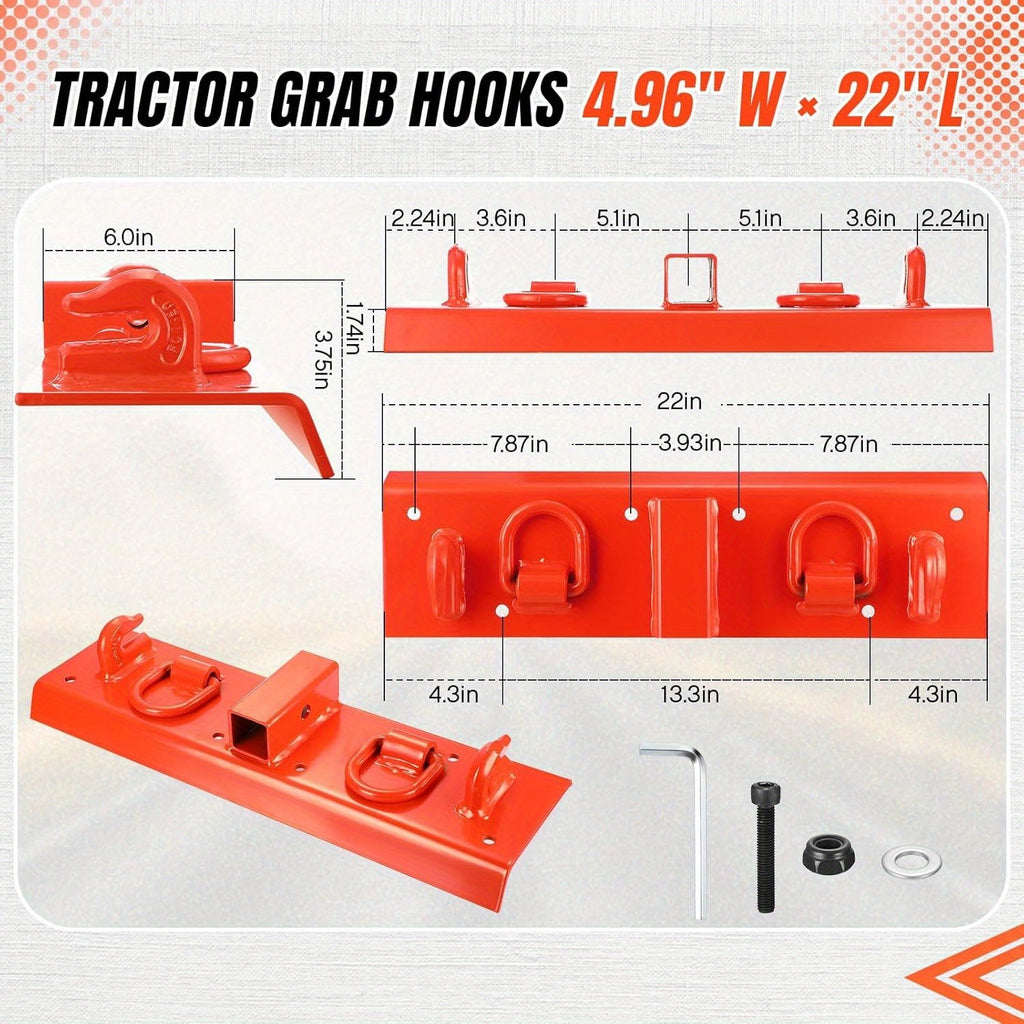 Heavy Duty Bolt On Compact Tractor Bucket Hooks | 2" Receiver Compatible with JOJOKA 1025R 2320 2520 2720 2025R 2032R 2038R 3032E 4010 4100 41
