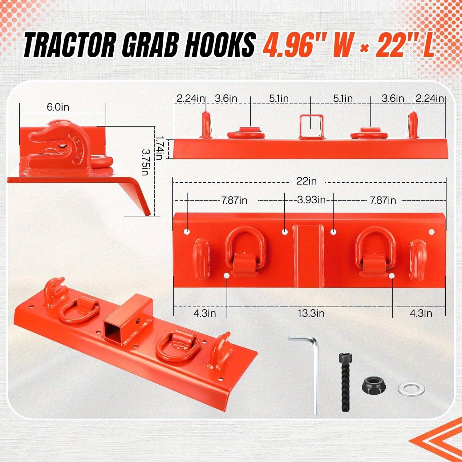 Heavy Duty Bolt On Compact Tractor Bucket Hooks | 2" Receiver Compatible with JOJOKA 1025R 2320 2520 2720 2025R 2032R 2038R 3032E 4010 4100 41