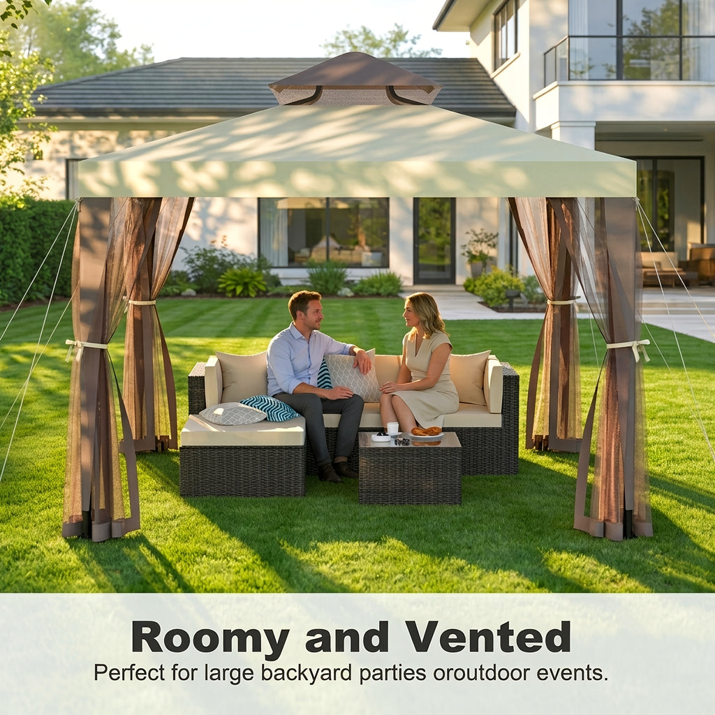 10'x10' Patio Gazebo Tent Mosquito Netting Outdoor Canopy Shelter for Garden