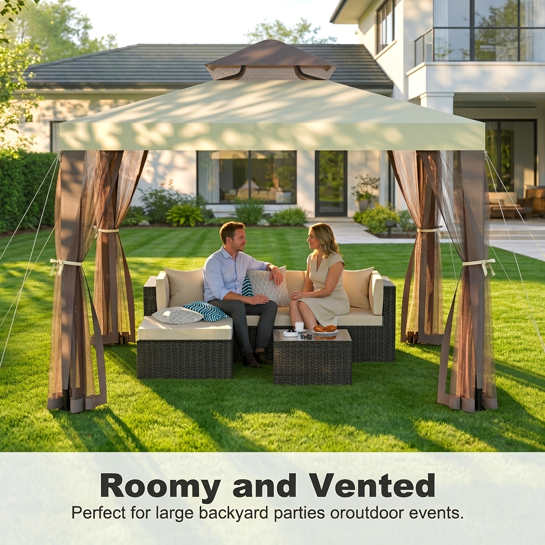 10'x10' Patio Gazebo Tent Mosquito Netting Outdoor Canopy Shelter for Garden