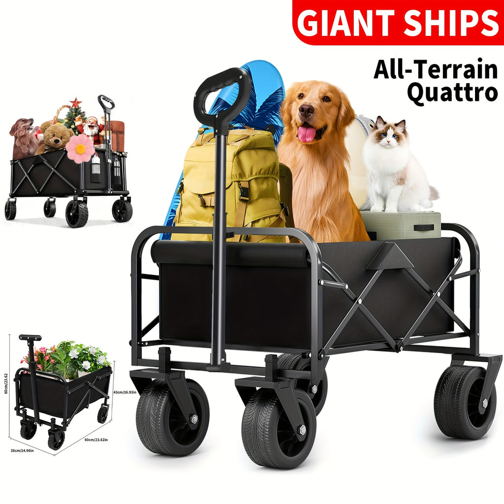 220-700lbs Heavy Duty Multi Functional Folding Outdoor Courtyard Garden Handcart, All Terrain Wide Wheels, with Handles, Large Capacity, Side Pockets, Steel Construction, Suitable for Beaches, Lawns, Camping, Gardening Supplies, Camping Gear