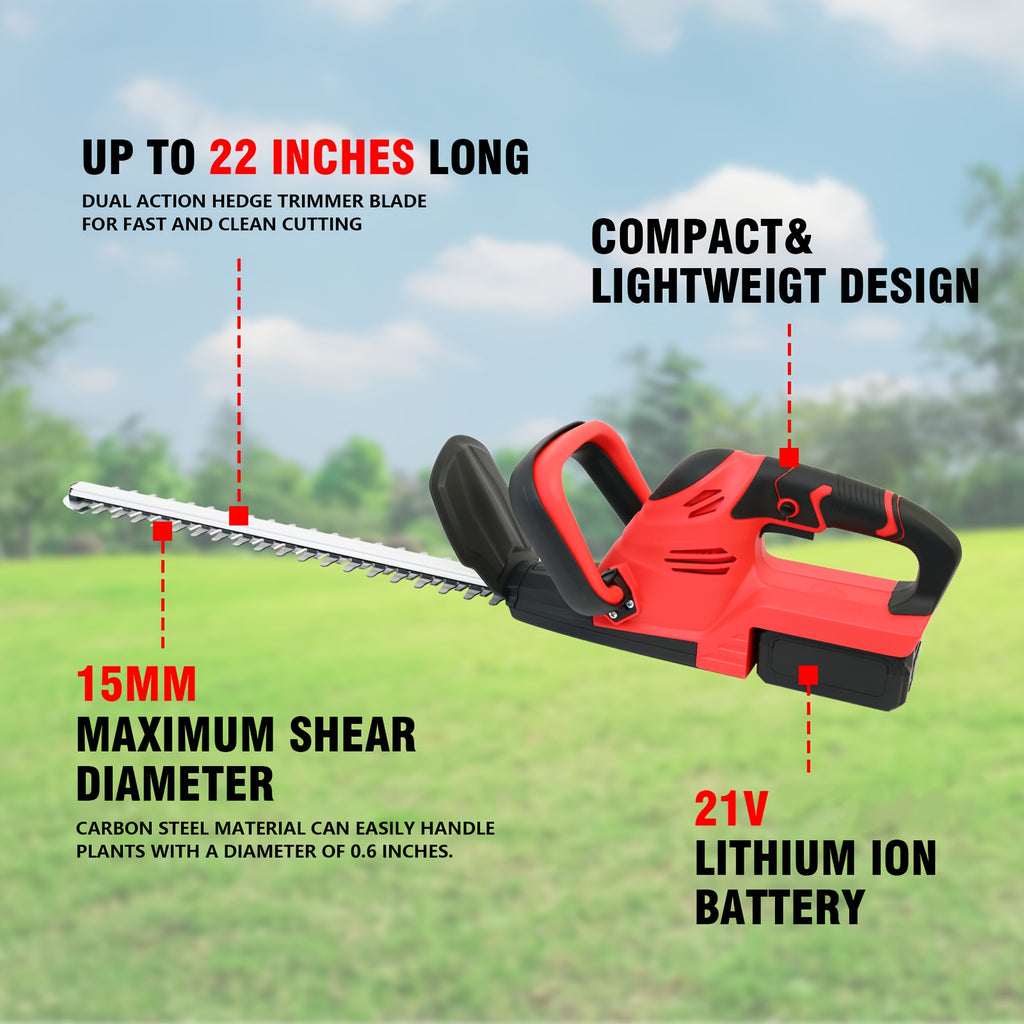 [Cordless Hedge Trimmer]21V Cordless Hedge Trimmer, Handheld Battery Powered Hedge Trimmer, 1500 RPM Shrub Trimmer, Lightweight & Compact, Battery And Fast Charger Included, Suitable for Lawn, Yard, Garden, Halloween Gift, Christmas Present