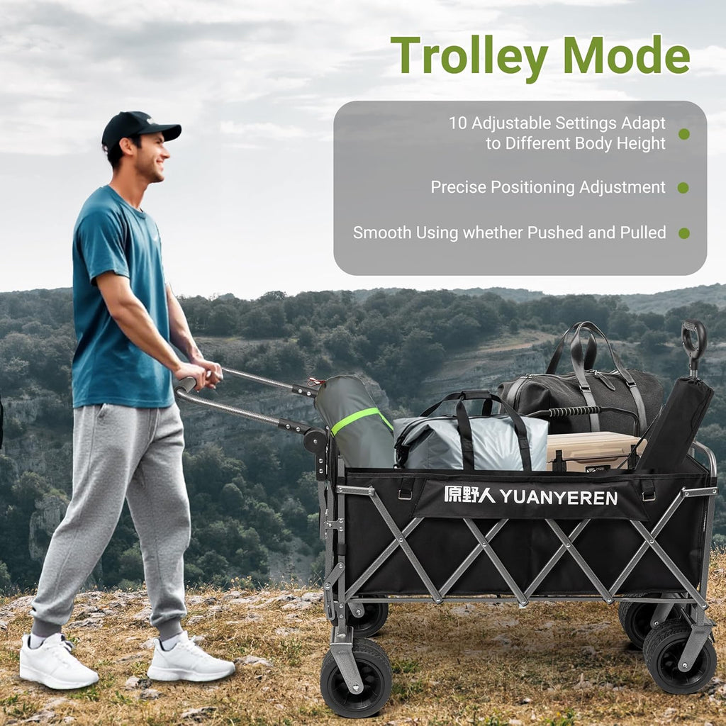 Large Capacity Collapsible Wagon with Opened Tailgate, 500lbs Pulled and Pushed Heavy Duty Folding Wagon Carts, 59" Extra Long Extender Wagons, All-Terrain Big Wheels for Shopping, Sports, Camping