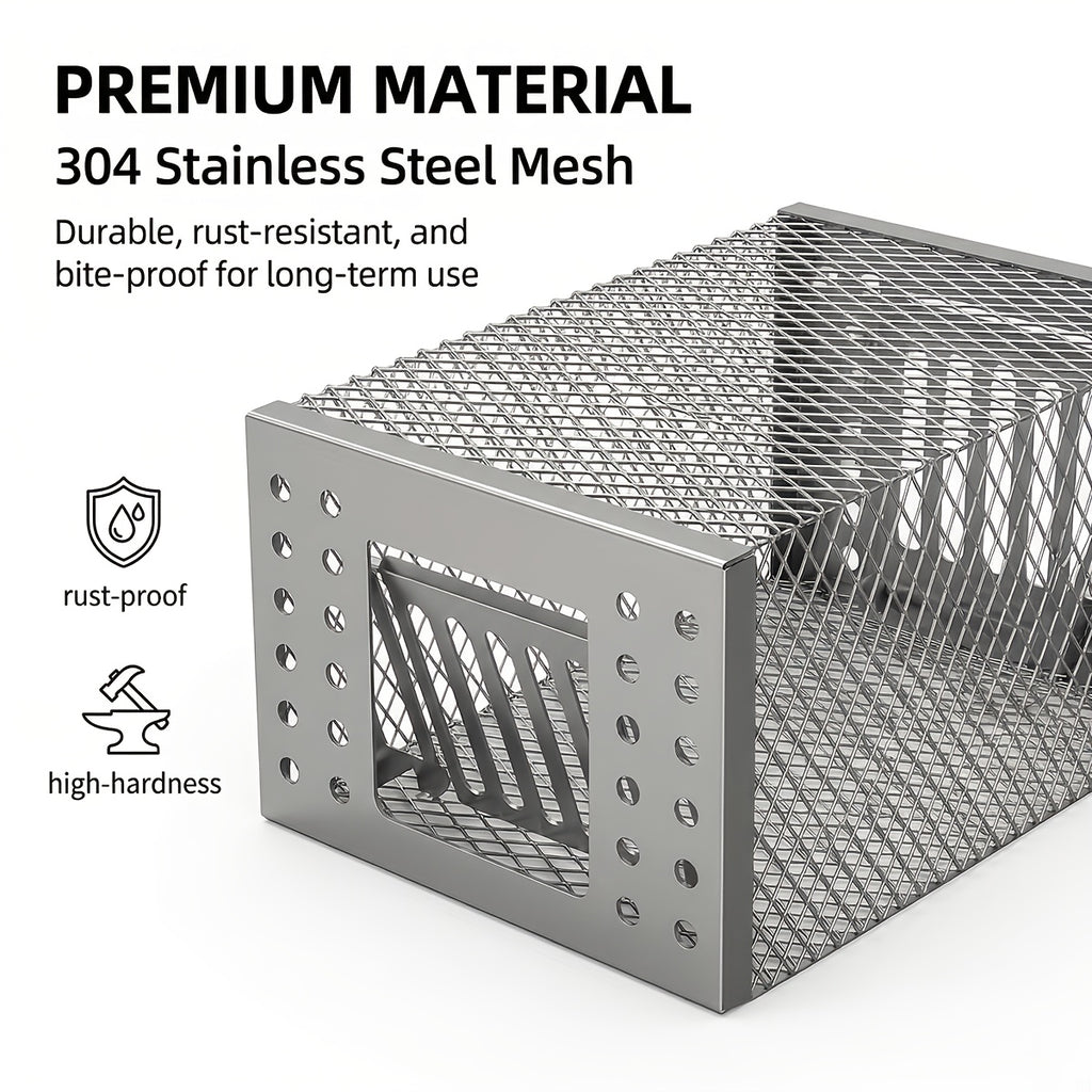 High-efficiency Automatic Mousetrap-designed for Continuous Catching, Metal Structure, Galvanized Rust Prevention, One-way Entrance And No Exit Design, Suitable for Indoor And Outdoor Pest Control, Without Power Battery.