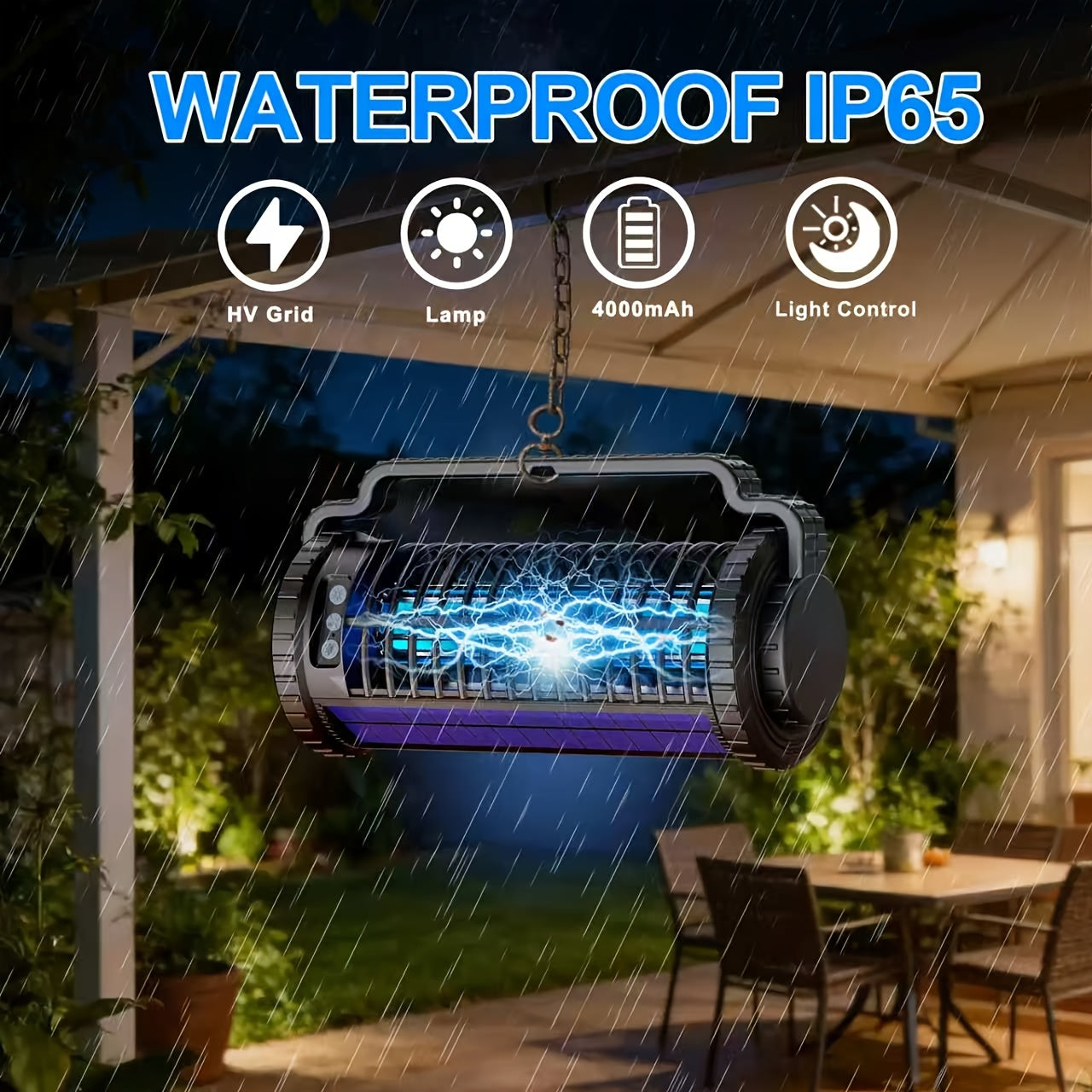 Solar Bug Zapper & Mosquito Killer Lamp - UV, Auto-Sensor, Dual Charging (Solar + USB) With 4000mAh Battery, Lighting Mode, For Indoor/Outdoor, Camping, Patio, Effectively Traps & Kills Mosquitoes, Flies, Gnats, Fruit Flies Mosquito Trap.