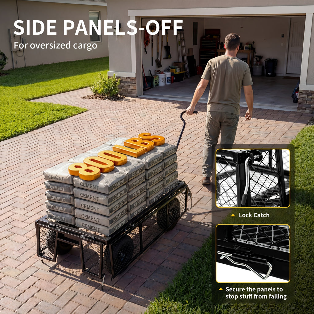 Northsky Heavy Duty Garden Cart - 800Lbs Load Capacity with 180° Rotating Handle, 10" All-Terrain Tires, Removable Sides for Easy Hauling, Garden Wagon for Yard Work, Outdoor Utility Cart